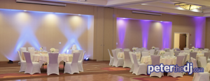 Wedding reception uplighting at Hilton Garden Inn, Auburn, New York. Auburn, NY.