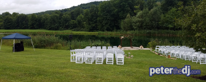 Wedding DJ Peter Naughton's outdoor setup for Tiffany and Matt's ceremony at Wolf Oak Acres