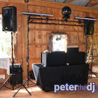 Wedding DJ setup at Amber and Nate's wedding at Our Farm, Manlius / Cazenovia, NY. Photo by wedding DJ Peter Naughton