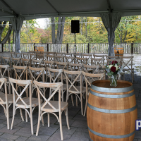 Outdoor ceremony seating for Emily and Nick's wedding at Tailwater Lodge, Altmar, NY. Photo by DJ Peter Naughton. October 2018