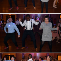 Guests dancing at Emily and Nick's wedding at Tailwater Lodge, Altmar, NY. Photo by DJ Peter Naughton. October 2018