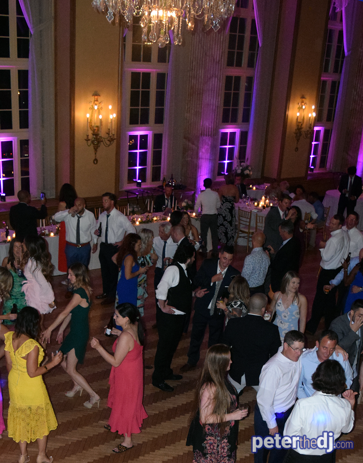 Liz and Brian's wedding reception in the Grand Ballroom at Syracuse Marriott Downtown. Photo by DJ Peter Naughton peterthedj.com July 2019.