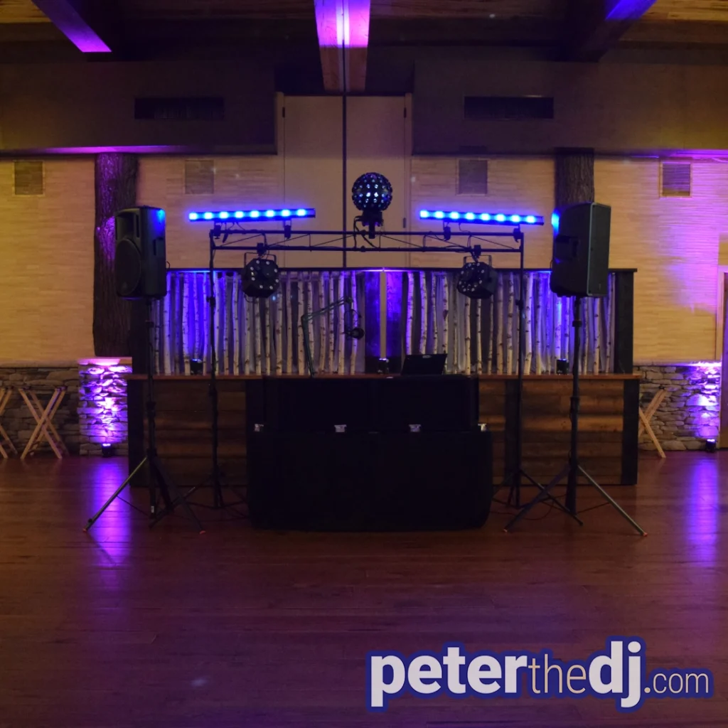 DJ booth setup at Susan and Michael's wedding at Tailwater Lodge, Altmar, NY - July 2024 -  Photos by DJ Peter Naughton - peterthedj.com