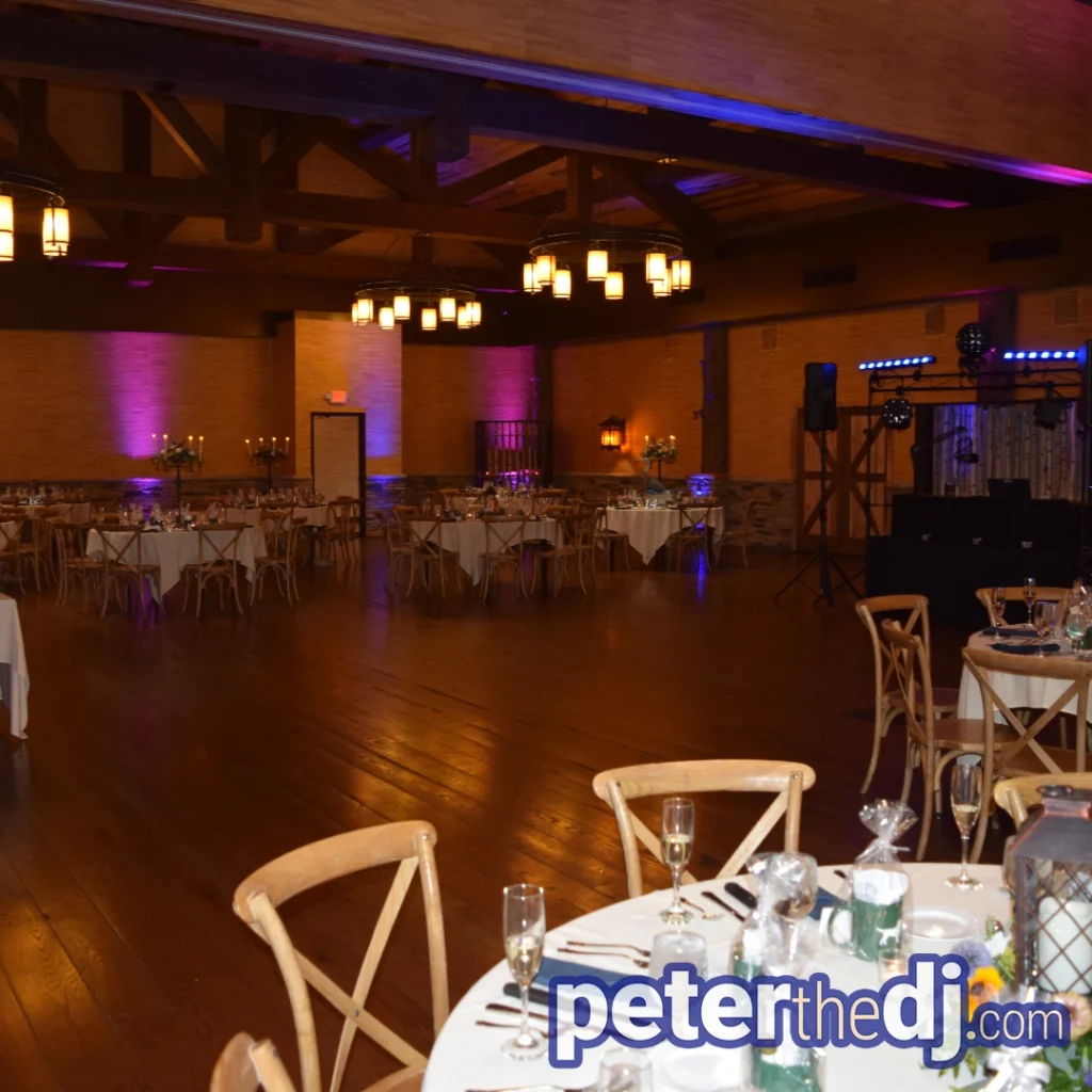 Uplighting at Susan and Michael's wedding at Tailwater Lodge, Altmar, NY - July 2024 -  Photos by DJ Peter Naughton - peterthedj.com